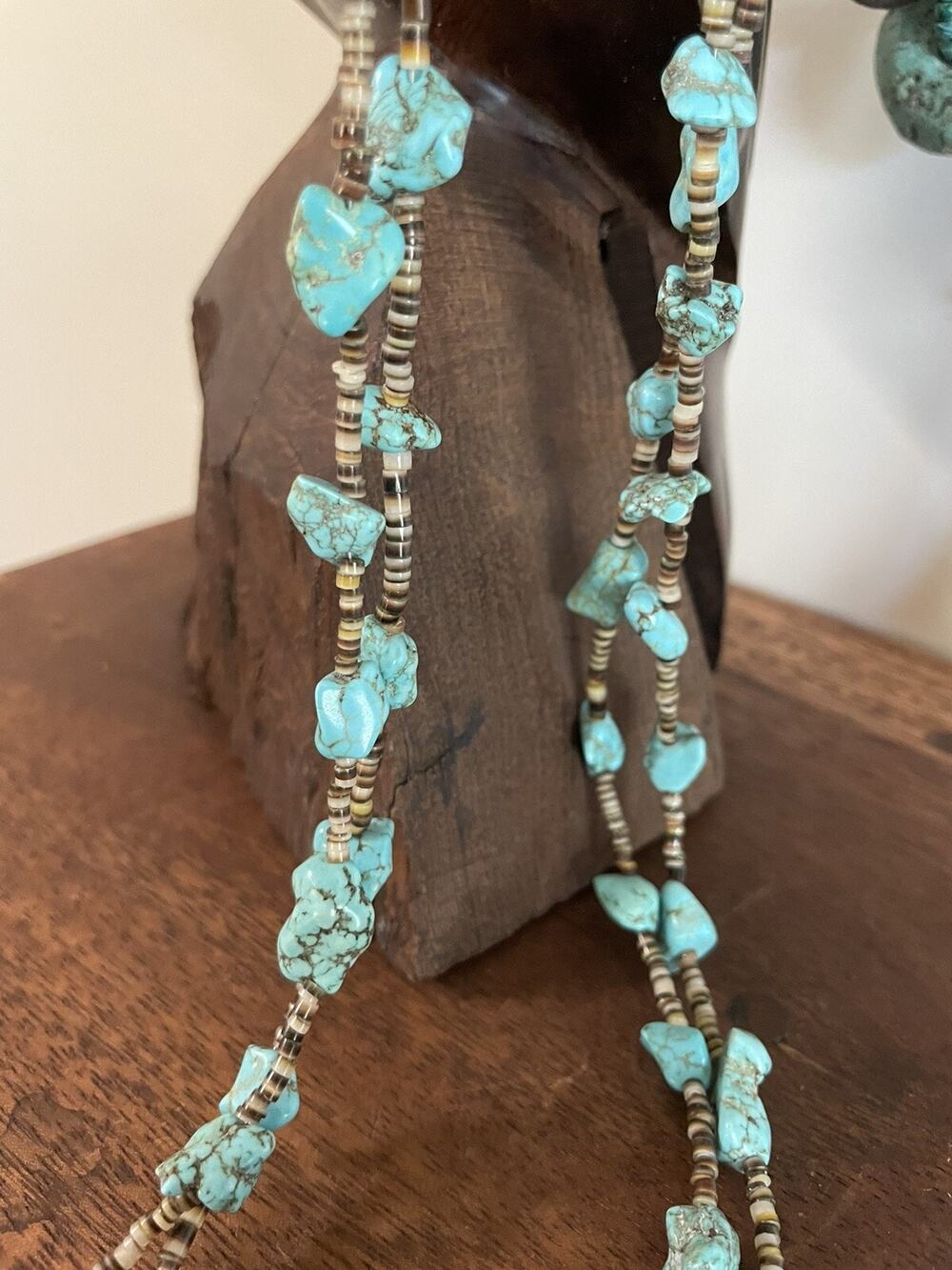 Double Strand Zuni Turquoise Nugget Handcut Heishi Native American Necklace